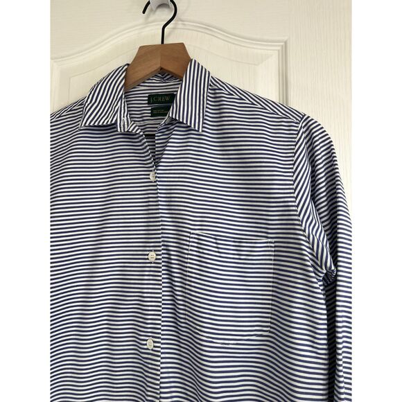 VTG J Crew Button Up Shirt Blue White Stripe Cotton Long Sleeve Women's 2 - Picture 2 of 9